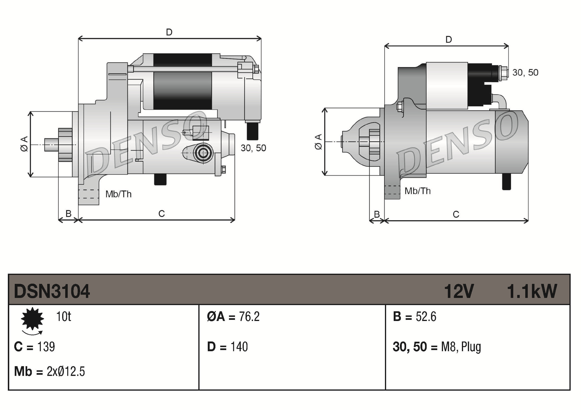 DENSO DSN3104 Starter for AUDI SEAT SKODA VW