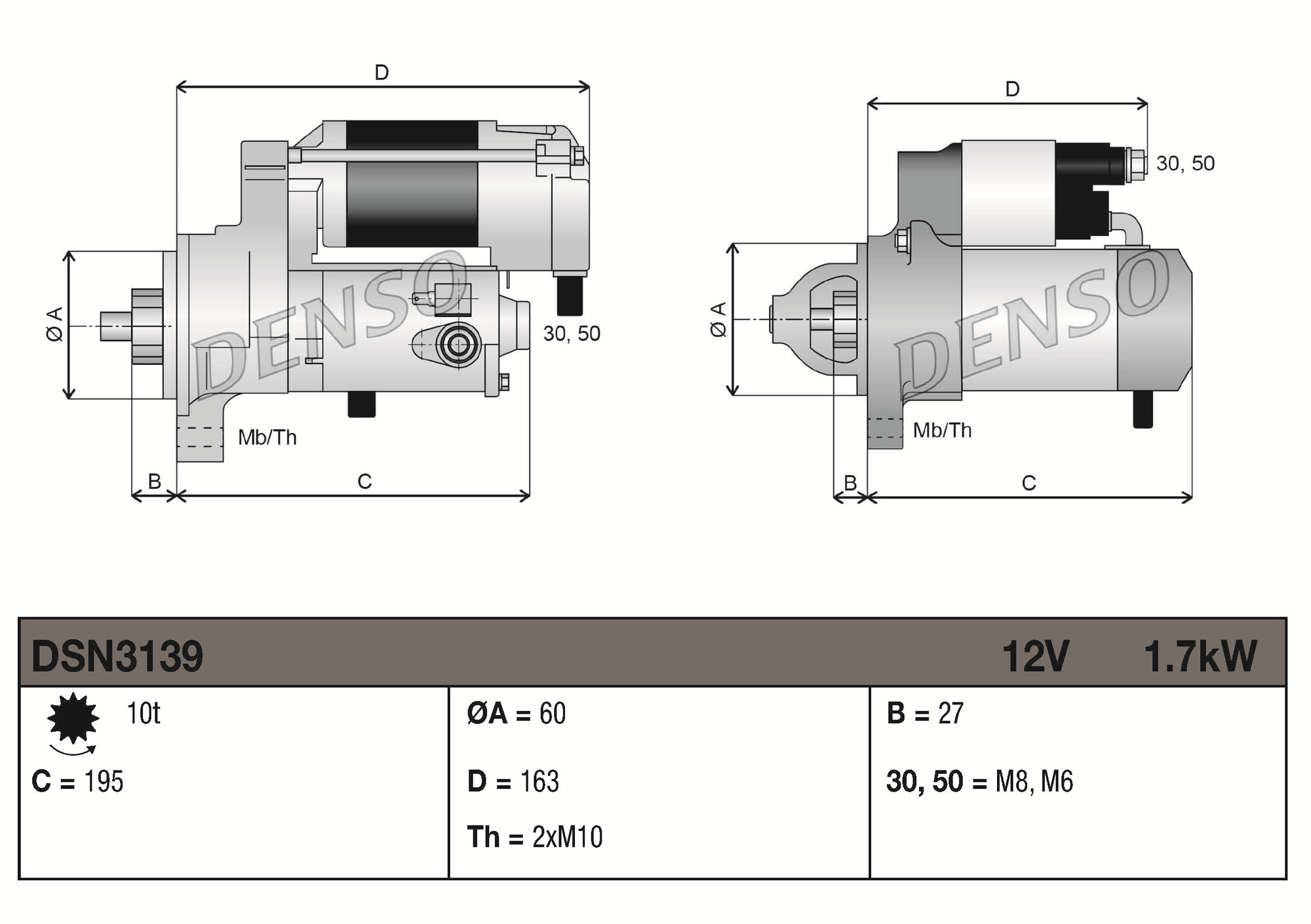 DENSO DSN3139 Starter for DAEWOO MERCEDES-BENZ