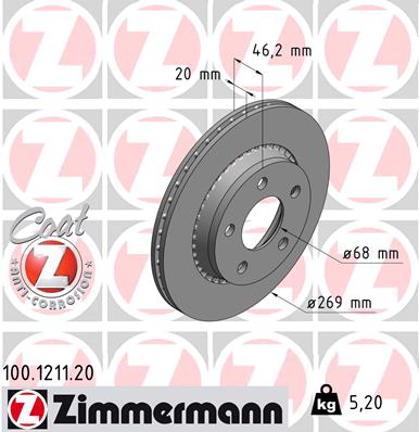 ZIMMERMANN 100.1211.20 Discofreno-Discofreno-Ricambi Euro