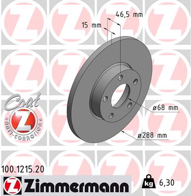 ZIMMERMANN 100.1215.20 Discofreno-Discofreno-Ricambi Euro