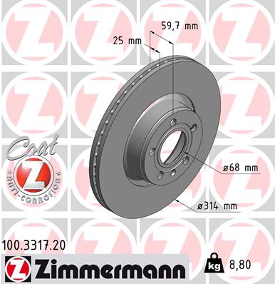 ZIMMERMANN 100.3317.20 Discofreno-Discofreno-Ricambi Euro