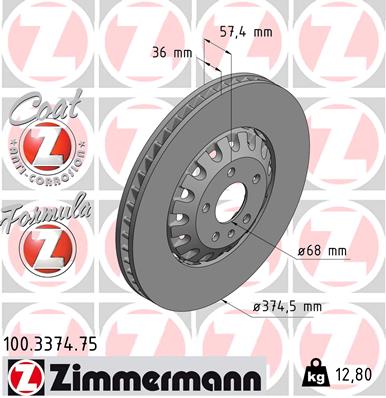 ZIMMERMANN 100.3374.75 Discofreno-Discofreno-Ricambi Euro