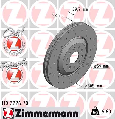 ZIMMERMANN 110.2226.70 Discofreno-Discofreno-Ricambi Euro