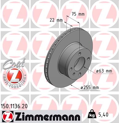 ZIMMERMANN 150.1136.20 Discofreno-Discofreno-Ricambi Euro