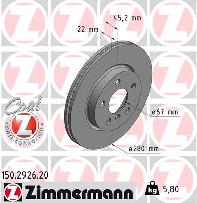 ZIMMERMANN 150.2926.20 Discofreno-Discofreno-Ricambi Euro