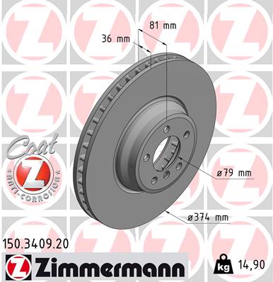 ZIMMERMANN 150.3409.20 Discofreno-Discofreno-Ricambi Euro