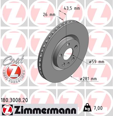 ZIMMERMANN 180.3008.20 Discofreno-Discofreno-Ricambi Euro