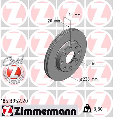 ZIMMERMANN 185.3952.20 Discofreno-Discofreno-Ricambi Euro