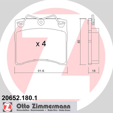 ZIMMERMANN 20652.180.1 Kit pastiglie freno, Freno a disco