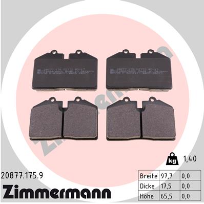 ZIMMERMANN 20877.175.9 Kit pastiglie freno, Freno a disco