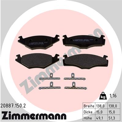 ZIMMERMANN 20887.150.2 Kit pastiglie freno, Freno a disco-Kit pastiglie freno, Freno a disco-Ricambi Euro