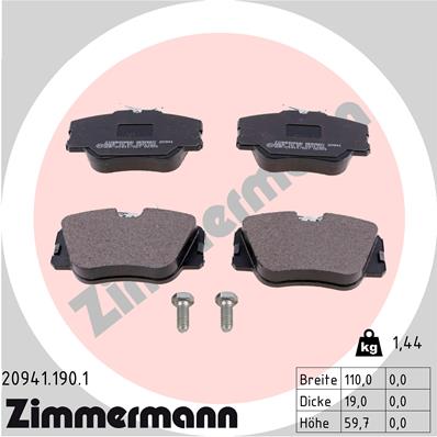 ZIMMERMANN 20941.190.1 Kit pastiglie freno, Freno a disco