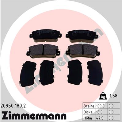 ZIMMERMANN 20950.180.2 Kit pastiglie freno, Freno a disco