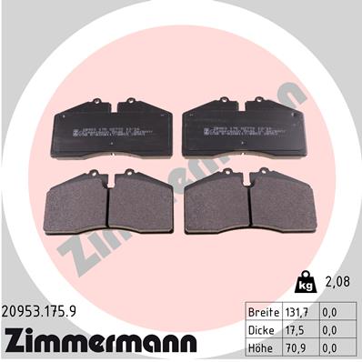 ZIMMERMANN 20953.175.9 Kit pastiglie freno, Freno a disco