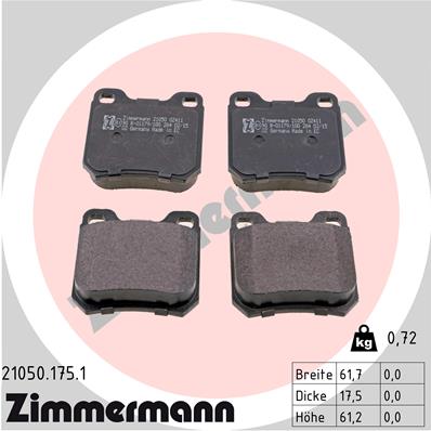 ZIMMERMANN 21050.175.1 Kit pastiglie freno, Freno a disco