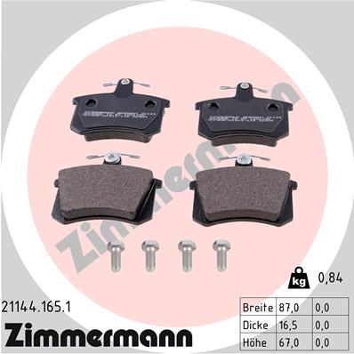 ZIMMERMANN 21144.165.1 Kit pastiglie freno, Freno a disco