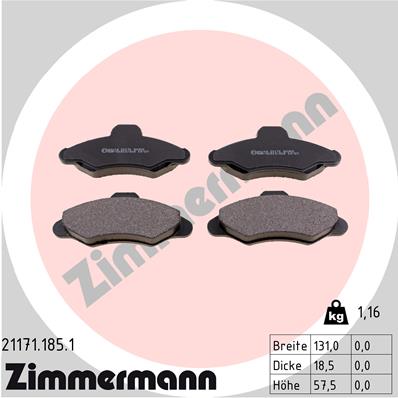 ZIMMERMANN 21171.185.1 Kit pastiglie freno, Freno a disco