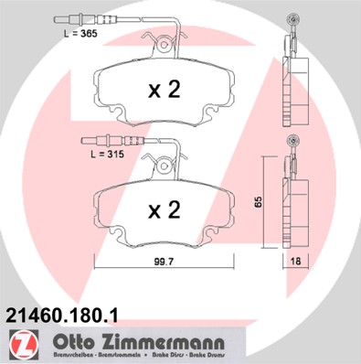 ZIMMERMANN 21460.180.1 Kit pastiglie freno, Freno a disco