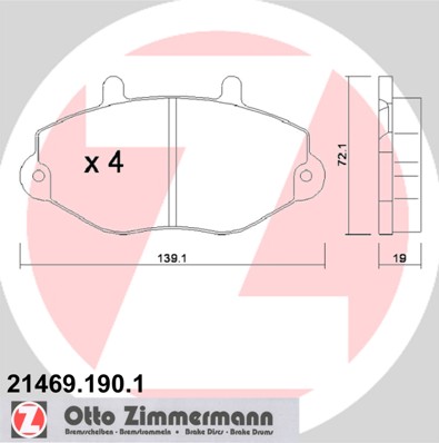 ZIMMERMANN 21469.190.1 Kit pastiglie freno, Freno a disco-Kit pastiglie freno, Freno a disco-Ricambi Euro