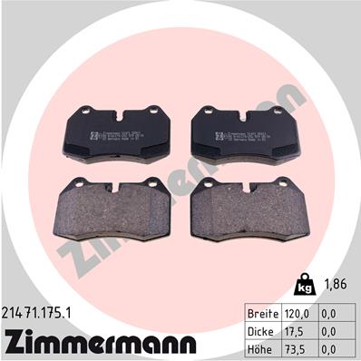 ZIMMERMANN 21471.175.1 Kit pastiglie freno, Freno a disco-Kit pastiglie freno, Freno a disco-Ricambi Euro