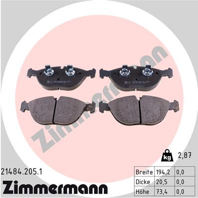 ZIMMERMANN 21484.205.1 Kit pastiglie freno, Freno a disco