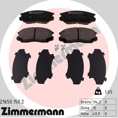 ZIMMERMANN 21650.150.2 Kit pastiglie freno, Freno a disco