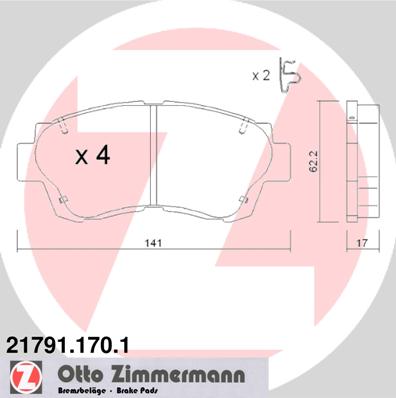 ZIMMERMANN 21791.170.1 Kit pastiglie freno, Freno a disco