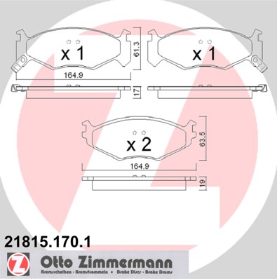 ZIMMERMANN 21815.170.1 Kit pastiglie freno, Freno a disco