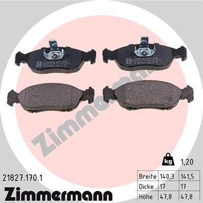 ZIMMERMANN 21827.170.1 Kit pastiglie freno, Freno a disco