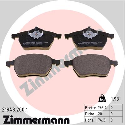 ZIMMERMANN 21848.200.1 Kit pastiglie freno, Freno a disco