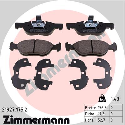 ZIMMERMANN 21927.175.2 Kit pastiglie freno, Freno a disco