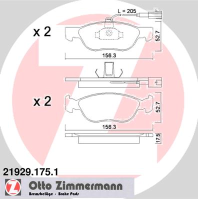 ZIMMERMANN 21929.175.1 Kit pastiglie freno, Freno a disco-Kit pastiglie freno, Freno a disco-Ricambi Euro