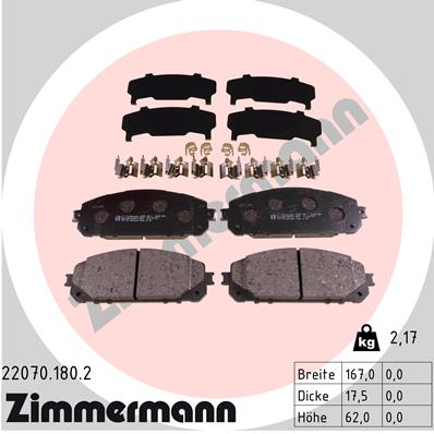 ZIMMERMANN 22070.180.2 Kit pastiglie freno, Freno a disco-Kit pastiglie freno, Freno a disco-Ricambi Euro