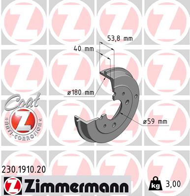 ZIMMERMANN 230.1910.20 Tamburo freno