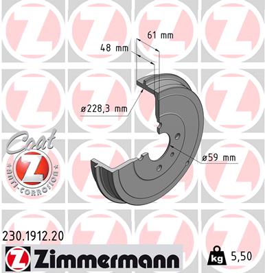 ZIMMERMANN 230.1912.20 Tamburo freno-Tamburo freno-Ricambi Euro