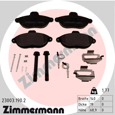 ZIMMERMANN 23003.190.2 Kit pastiglie freno, Freno a disco