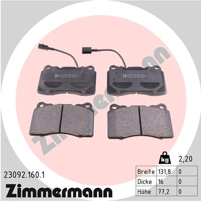 ZIMMERMANN 23092.160.1 Kit pastiglie freno, Freno a disco-Kit pastiglie freno, Freno a disco-Ricambi Euro