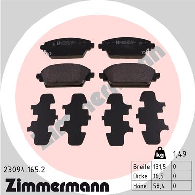 ZIMMERMANN 23094.165.2 Kit pastiglie freno, Freno a disco