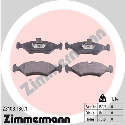 ZIMMERMANN 23103.180.1 Kit pastiglie freno, Freno a disco-Kit pastiglie freno, Freno a disco-Ricambi Euro