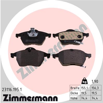 ZIMMERMANN 23116.195.1 Kit pastiglie freno, Freno a disco