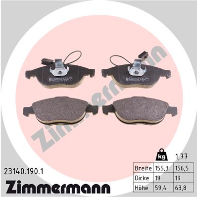 ZIMMERMANN 23140.190.1 Kit pastiglie freno, Freno a disco