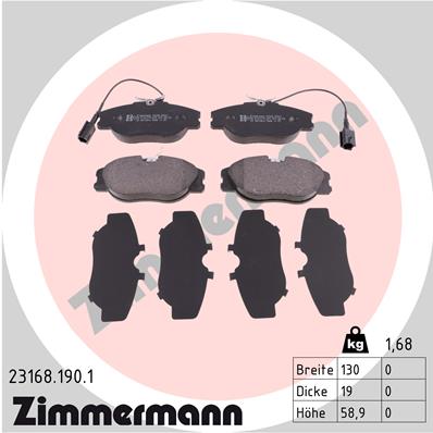 ZIMMERMANN 23168.190.1 Kit pastiglie freno, Freno a disco-Kit pastiglie freno, Freno a disco-Ricambi Euro