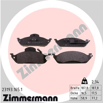 ZIMMERMANN 23193.165.1 Kit pastiglie freno, Freno a disco