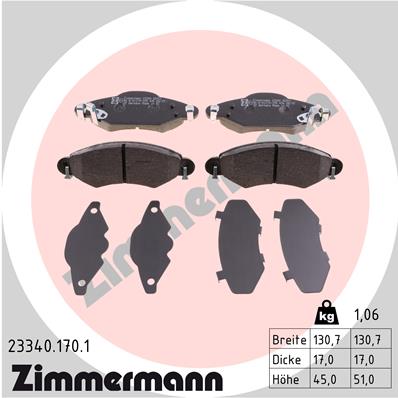 ZIMMERMANN 23340.170.1 Kit pastiglie freno, Freno a disco