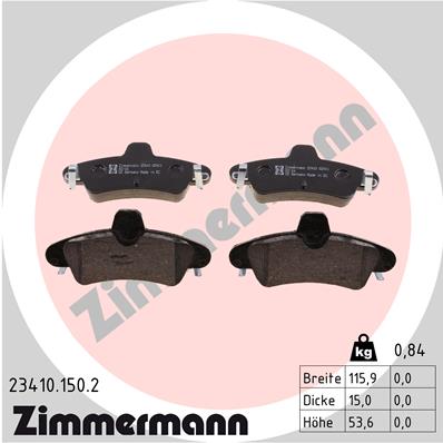 ZIMMERMANN 23410.150.2 Kit pastiglie freno, Freno a disco