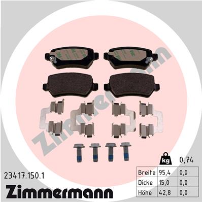 ZIMMERMANN 23417.150.1 Kit pastiglie freno, Freno a disco-Kit pastiglie freno, Freno a disco-Ricambi Euro