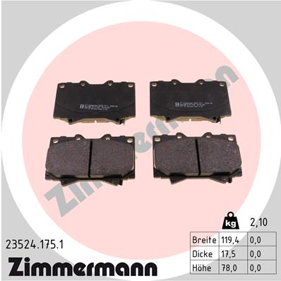 ZIMMERMANN 23524.175.1 Kit pastiglie freno, Freno a disco-Kit pastiglie freno, Freno a disco-Ricambi Euro