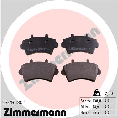 ZIMMERMANN 23613.180.1 Kit pastiglie freno, Freno a disco