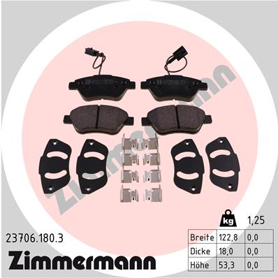 ZIMMERMANN 23706.180.3 Kit pastiglie freno, Freno a disco