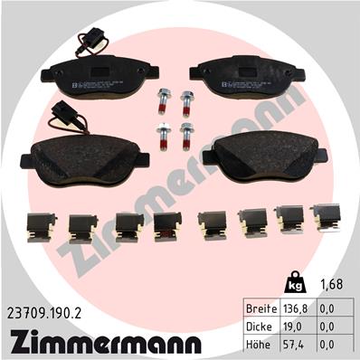 ZIMMERMANN 23709.190.2 Kit pastiglie freno, Freno a disco-Kit pastiglie freno, Freno a disco-Ricambi Euro